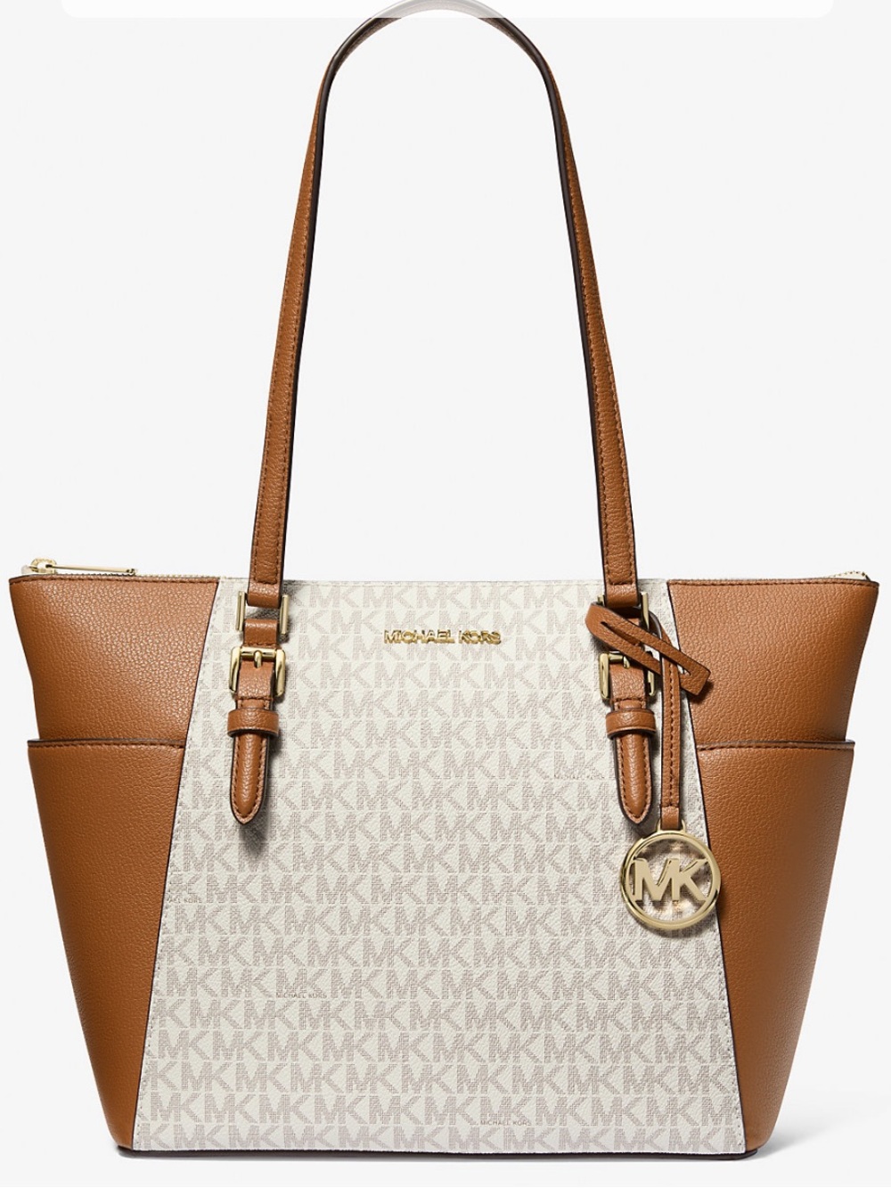 Charlotte Large Logo and Leather
Top-Zip Tote Bag